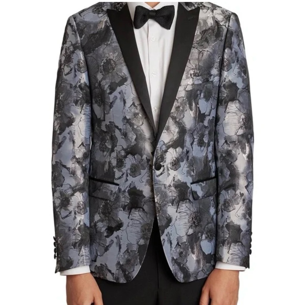 Paisley & Gray Grosvenor Peak Tux Jacket Slim Fit Silver Black Floral Size 40r